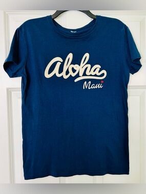 Aloha Maui Script Tee - Navy Cream